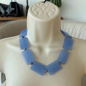 Vintage Blue Chalcedony Style Statement Necklace | 20” Chunky Rectangle Link